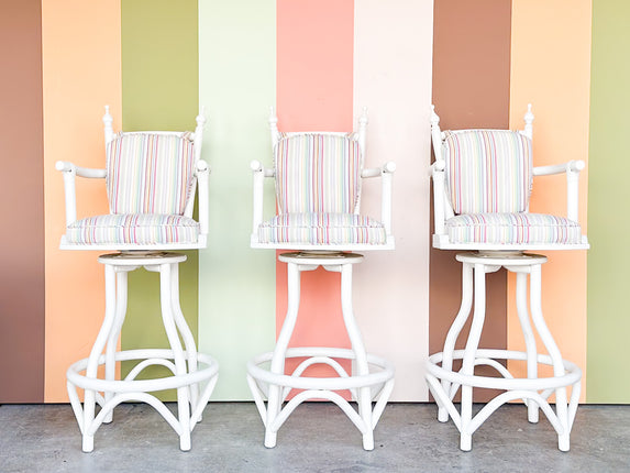 Set of Three Palm Beach Style Rattan Bar Stools