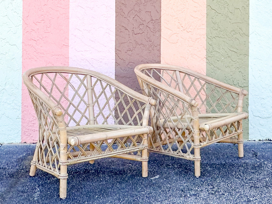 Pair of Ficks Reed Rattan Barrel Chairs