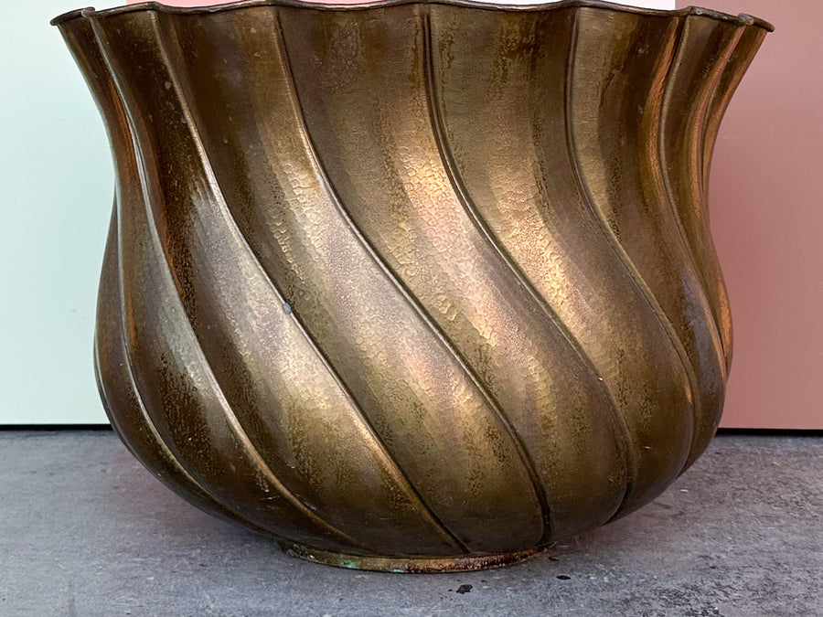 Huge Scalloped Brass Cachepot
