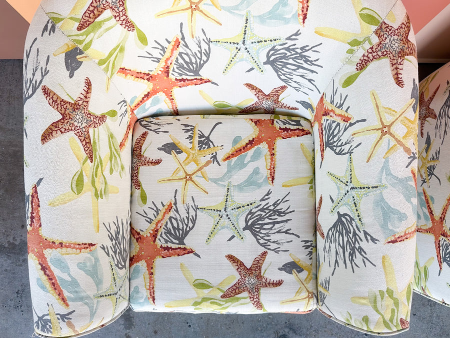 Pair of Starfish Upholstered Swivel Chairs