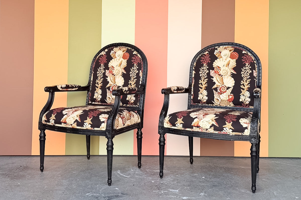 Pair of Shell Upholstered Arm Chairs