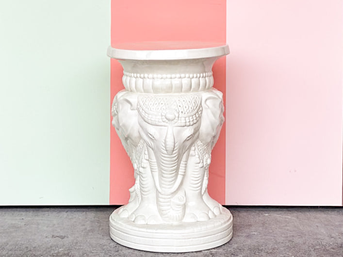 White Tri-Head Elephant Garden Seat