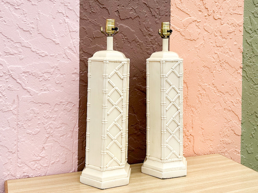 Pair of Palm Beach Style Faux Bamboo Column Lamps