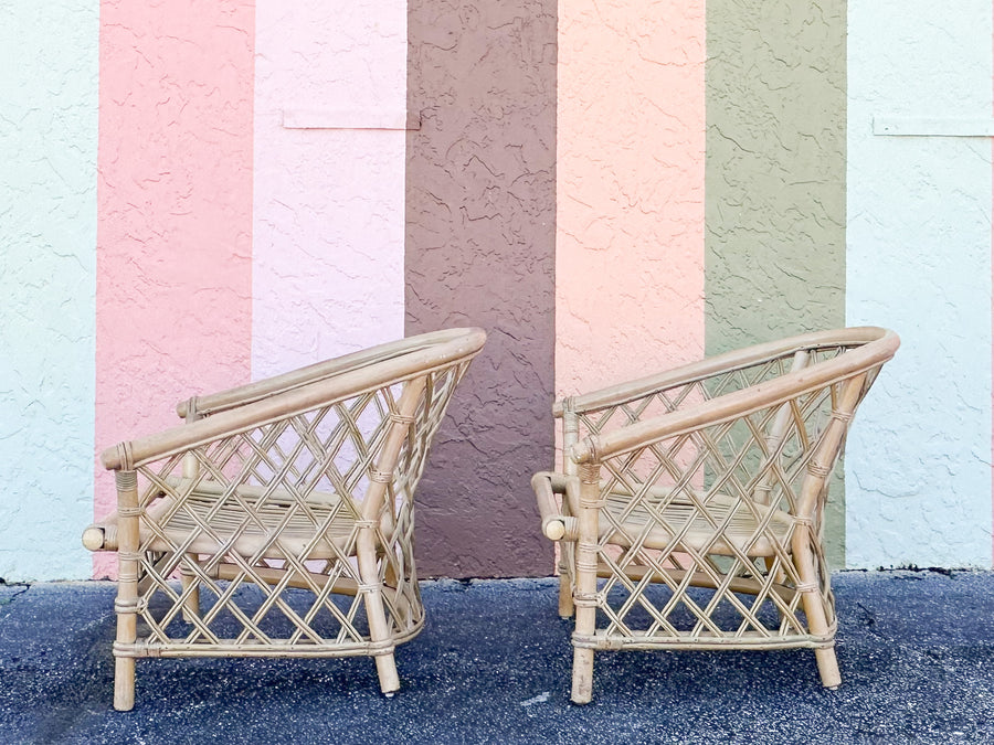Pair of Ficks Reed Rattan Barrel Chairs
