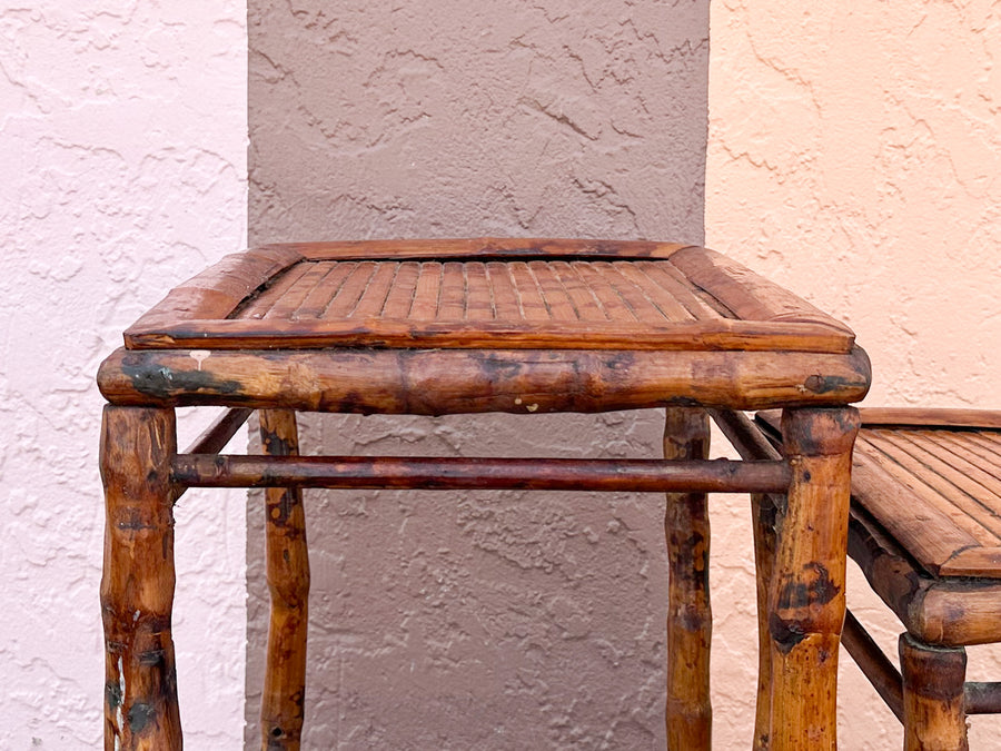Set of Three Tortoiseshell Rattan Nesting Tables