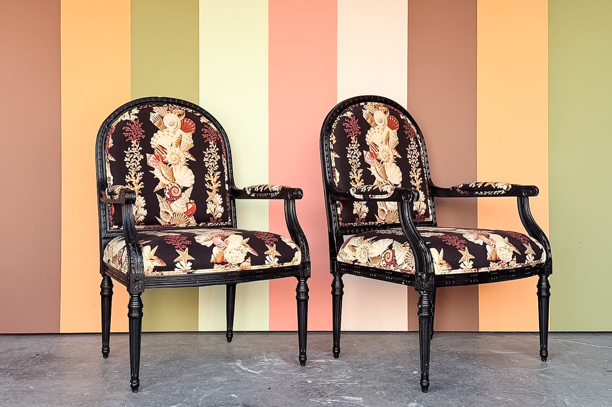Pair of Shell Upholstered Arm Chairs