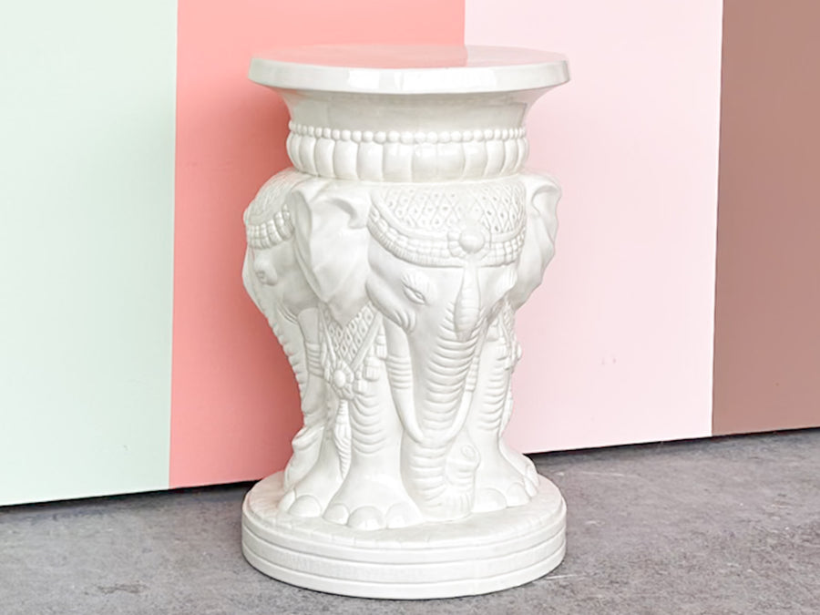 White Tri-Head Elephant Garden Seat