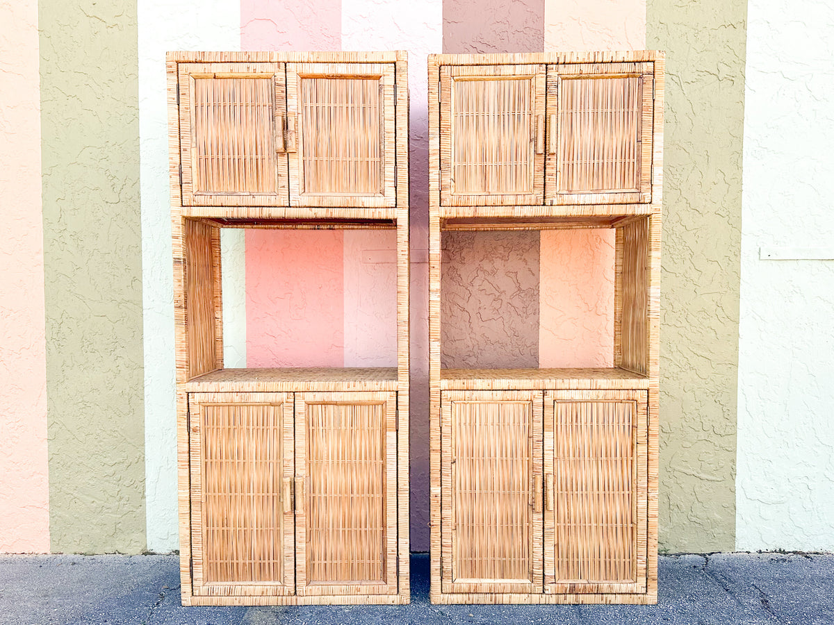 Pair of Island Style Rattan Wrapped Cabinets
