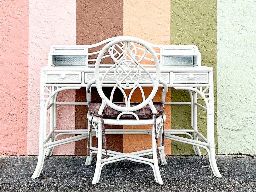 Hekman Rattan Chippendale Desk and Chair