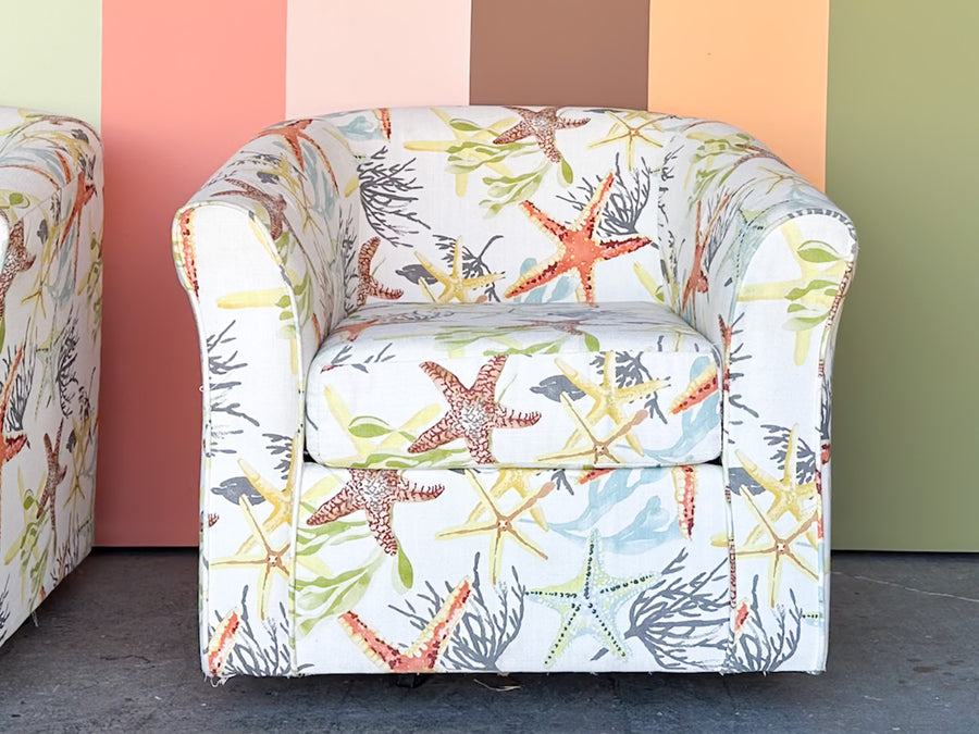 Pair of Starfish Upholstered Swivel Chairs