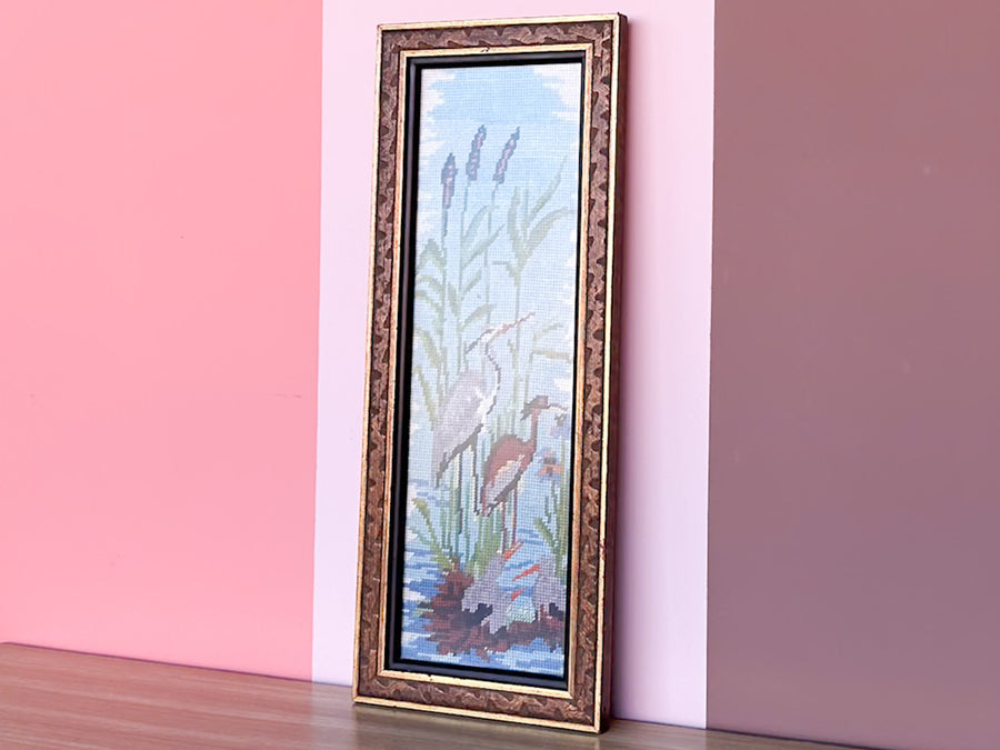 Heron Family Needlepoint Framed Art