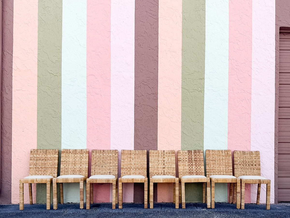 Set of Eight Baldwin Style Rattan Wrapped Dining Chairs