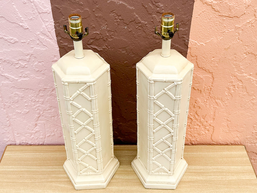 Pair of Palm Beach Style Faux Bamboo Column Lamps