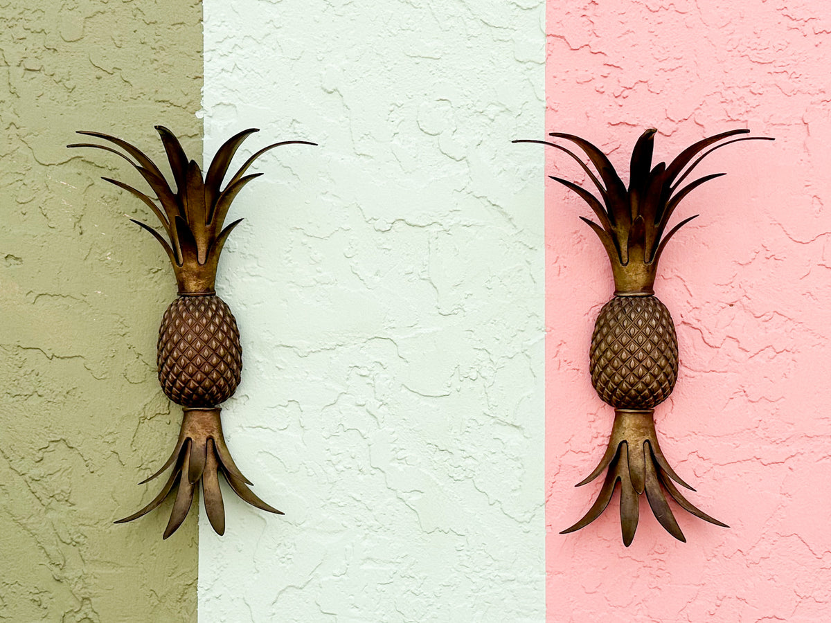 Pair of Brass Pineapple Wall Sconces