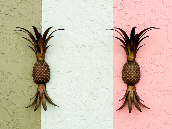 Pair of Brass Pineapple Wall Sconces