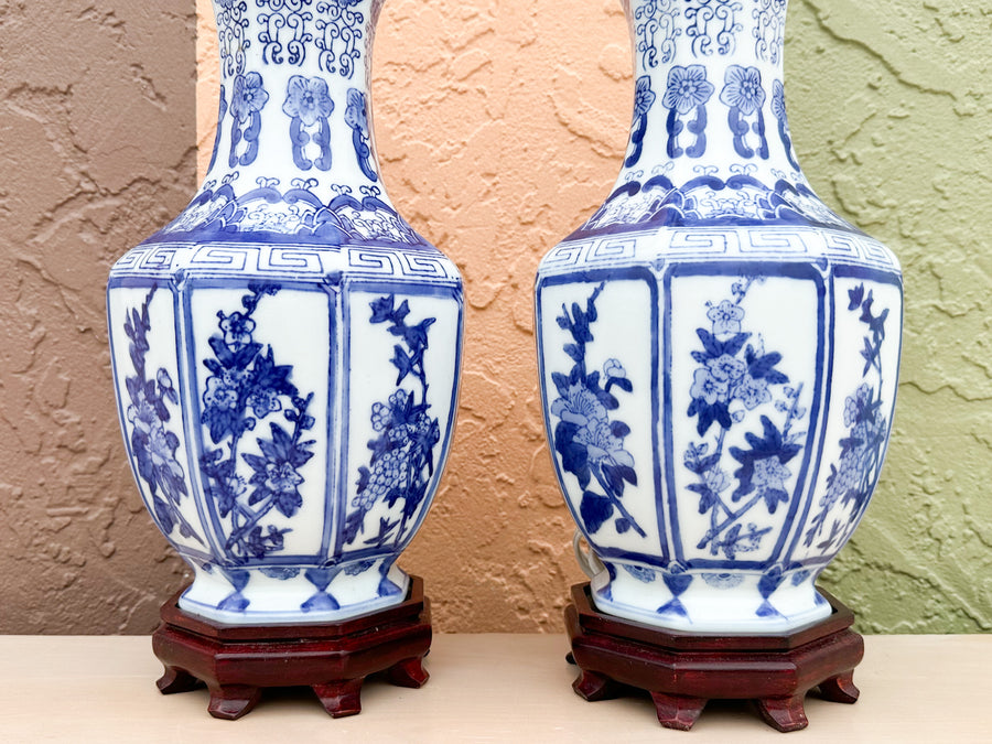 Pair of Blue and White Chinoiserie Lamps