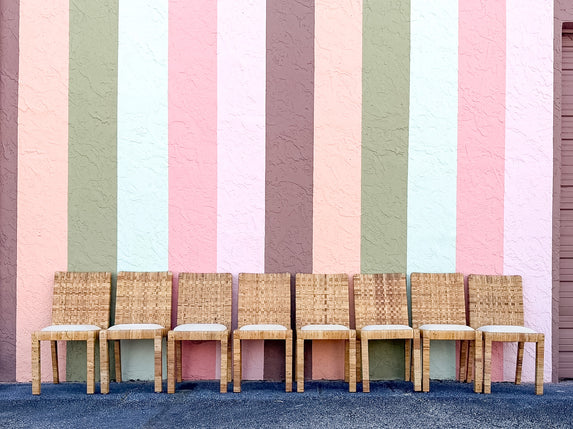 Set of Eight Baldwin Style Rattan Wrapped Dining Chairs