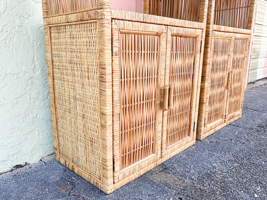 Pair of Island Style Rattan Wrapped Cabinets
