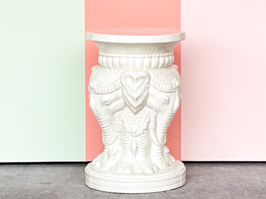 White Tri-Head Elephant Garden Seat