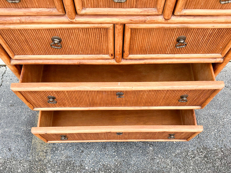 Island Style Pencil Reed Rattan Tall Chest