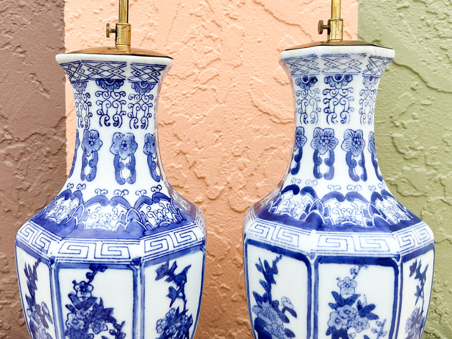 Pair of Blue and White Chinoiserie Lamps