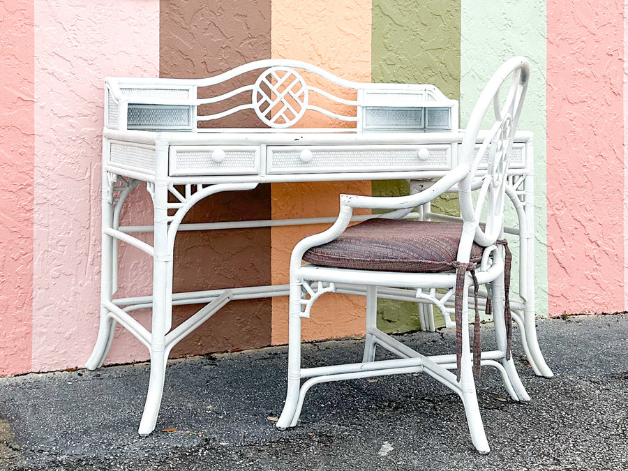 Hekman Rattan Chippendale Desk and Chair