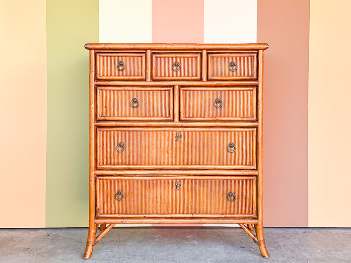 Island Style Pencil Reed Rattan Tall Chest