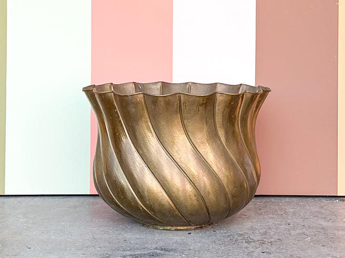 Huge Scalloped Brass Cachepot