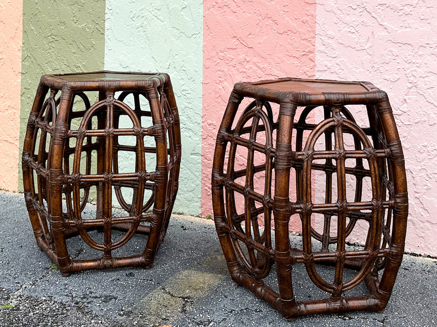 Pair of West Indies Style Rattan Side Tables