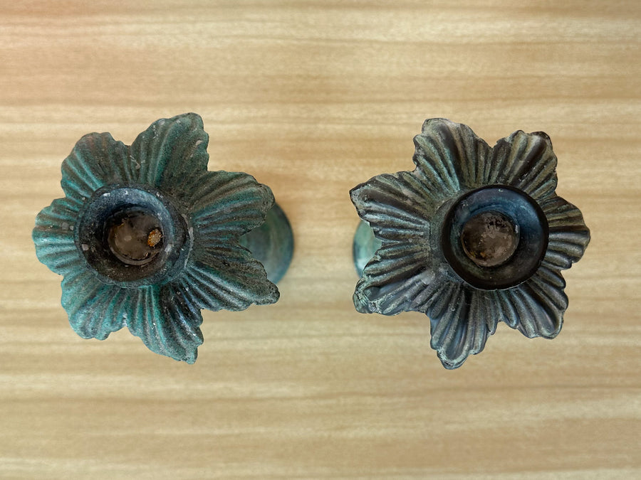 Pair of Palm Tree Patina Candle Holders
