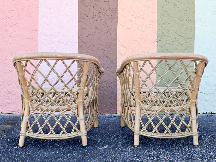 Pair of Ficks Reed Rattan Barrel Chairs