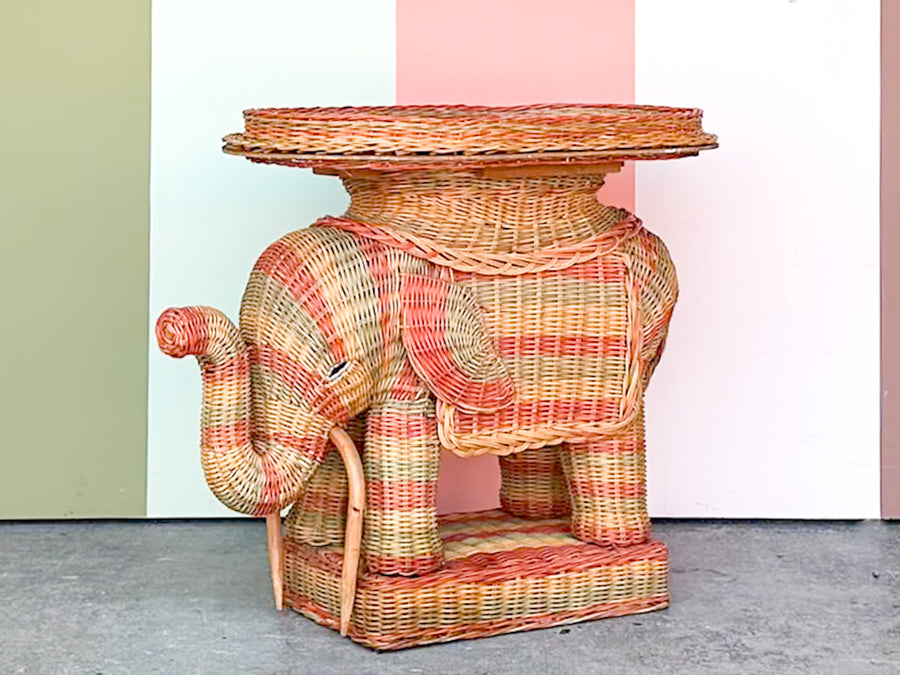 Colorful Striped Wicker Elephant Garden Seat