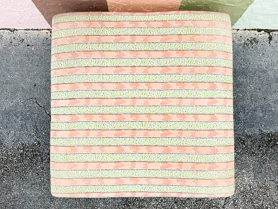Palm Beachy Pink and Green Upholstered Ottoman on Castors