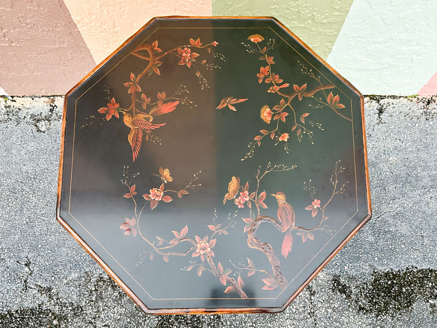 Theodore Alexander Chinoiserie Tortoiseshell Rattan Side Table