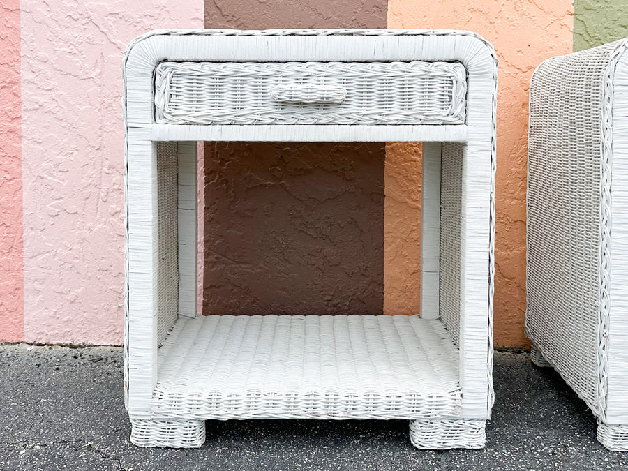 Pair of Waterfall Wicker Nightstands