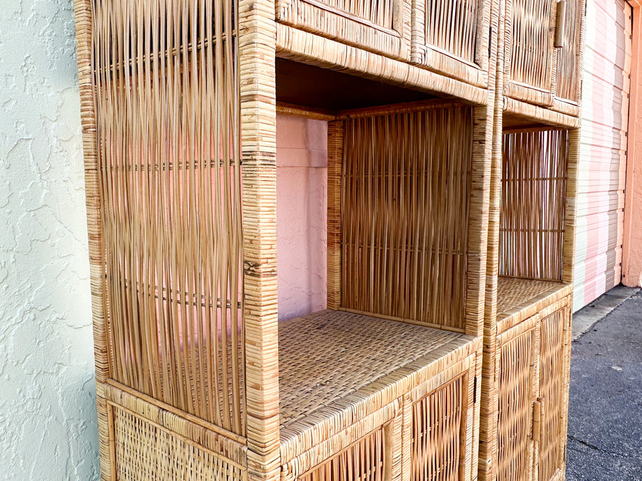 Pair of Island Style Rattan Wrapped Cabinets