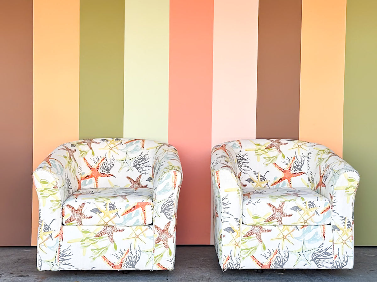 Pair of Starfish Upholstered Swivel Chairs