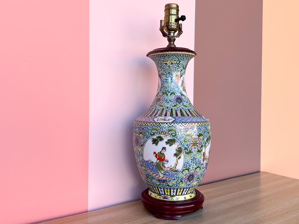 Teal and Yellow Chinoiserie Lamp