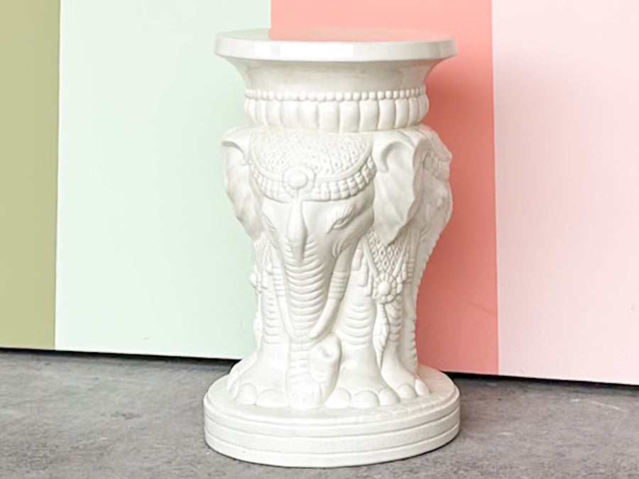 White Tri-Head Elephant Garden Seat