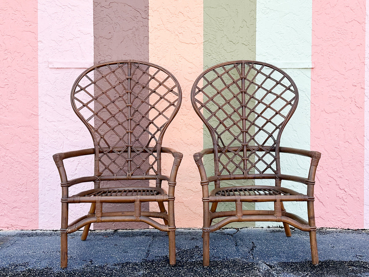 Pair of Ficks Reed Balloon Back Rattan Chairs