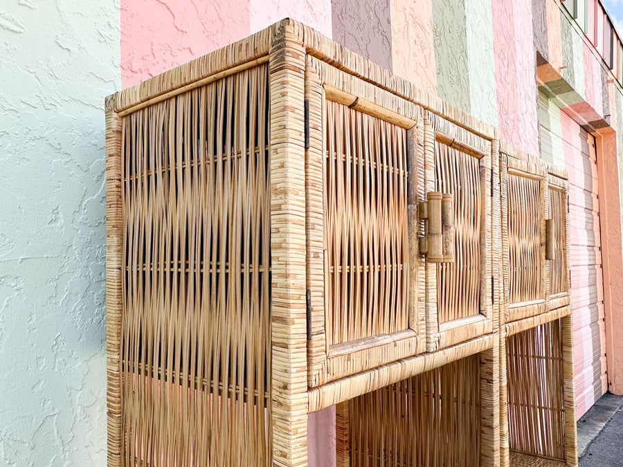 Pair of Island Style Rattan Wrapped Cabinets