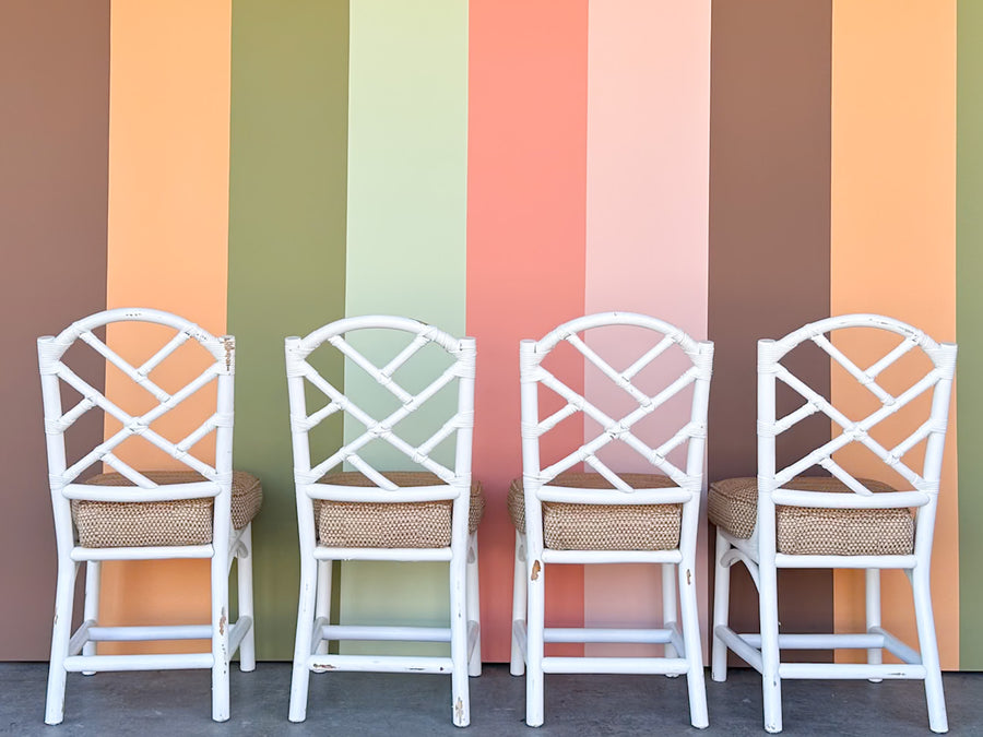 Set of Four Chippendale Rattan Dining Chairs