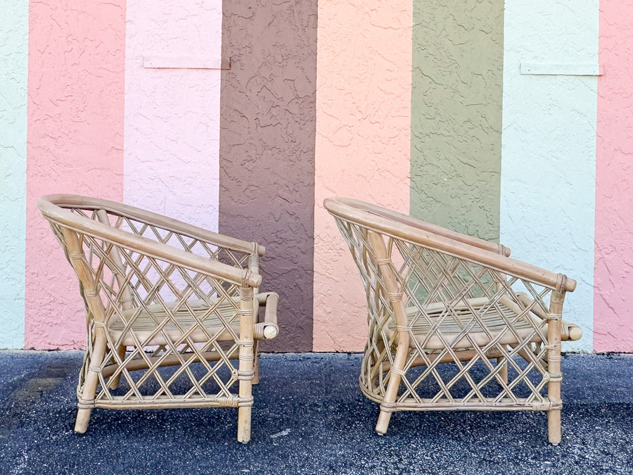 Pair of Ficks Reed Rattan Barrel Chairs