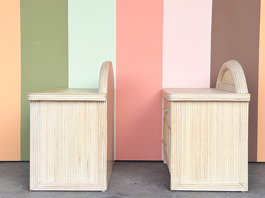 Pair of Pencil Reed Rattan Nightstands