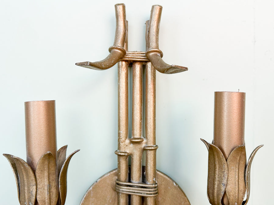Pair of Italian Gold Faux Bamboo Wall Sconces