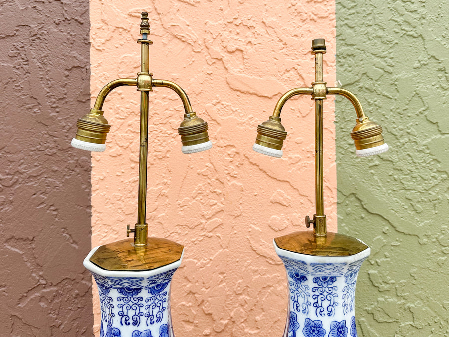 Pair of Blue and White Chinoiserie Lamps