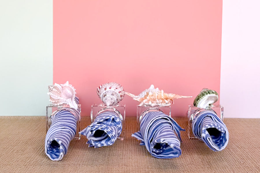 Set of Four Lucite Shell Napkin Rings