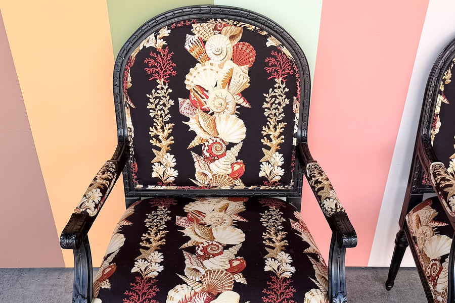 Pair of Shell Upholstered Arm Chairs
