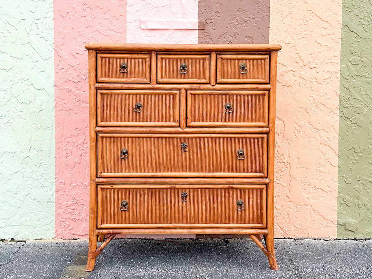Island Style Pencil Reed Rattan Tall Chest