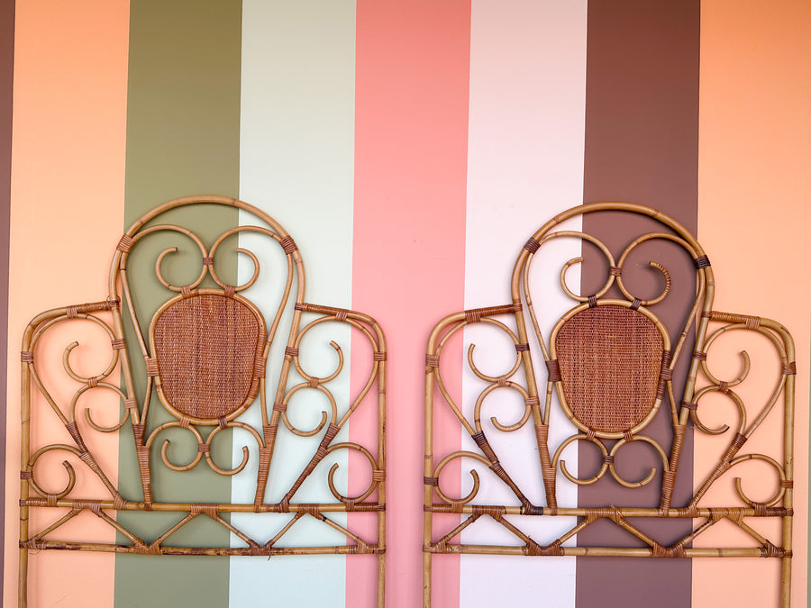 Pair of Whimsical Rattan Twin Headboards